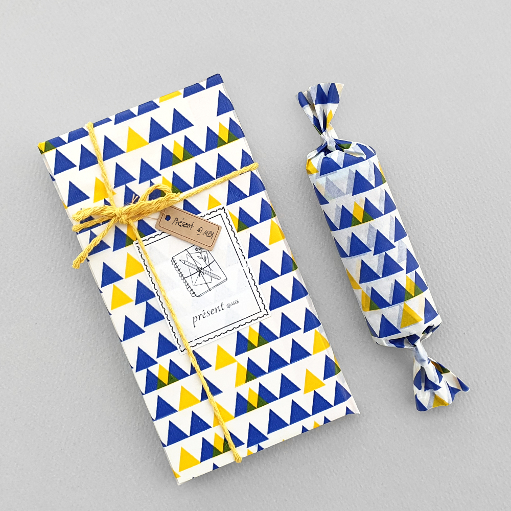 [MIDORI] Glassine paper roll wrap - Triangle Yellow_Blue