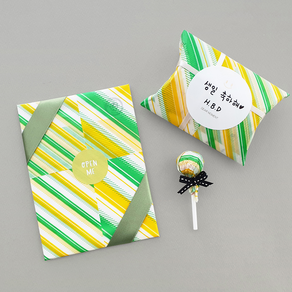 [MIDORI] Glassine paper roll wrap - Stripe Yellow_Green